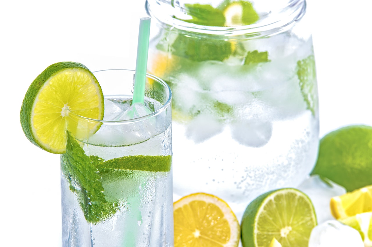 mineral water lime ice mint
