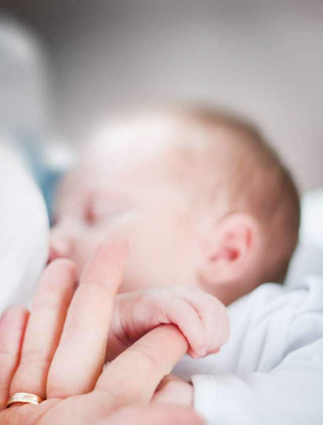 tilt shift lens photo of infant s hand holding index finger e