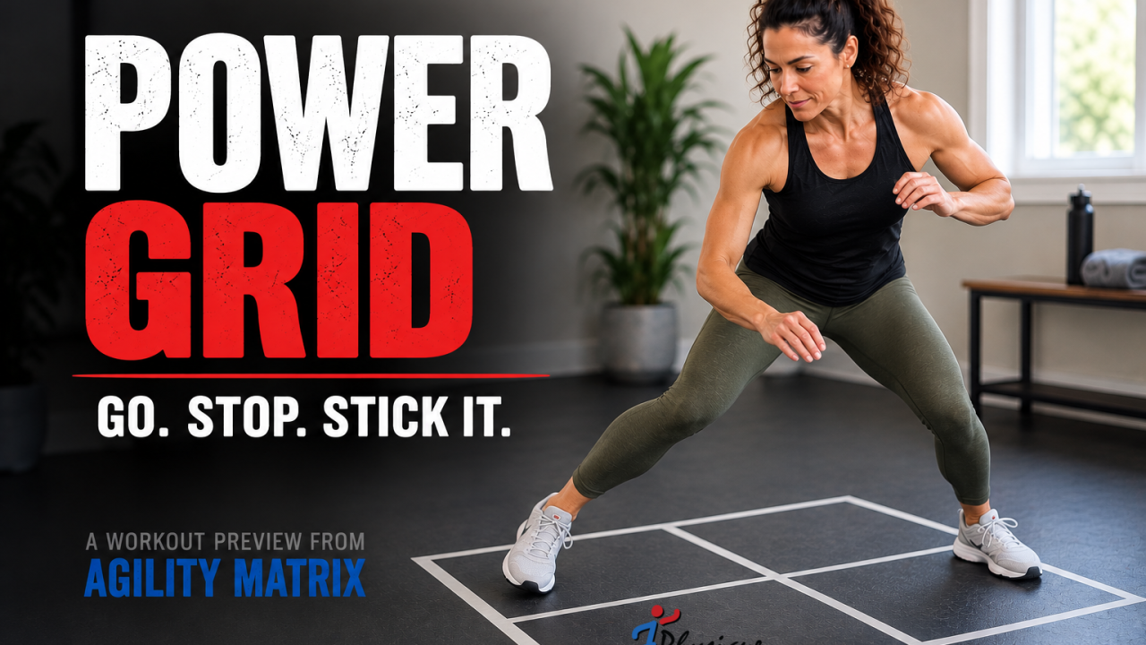 Power Grid Agility Matrix workout preview featuring acceleration, stopping, direction changes, balance, and controlled movement.