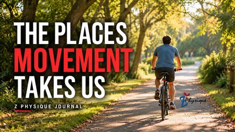 Cyclist riding along a tree-lined path, reflecting the connection between movement, memory, and everyday experience.